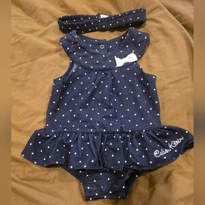 Calvin Klein Navy Polka Dot Baby Romper